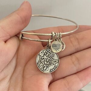 Silver tone Alex and ani aunt charm adjustable bracelet